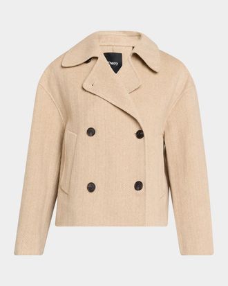 Theory Double-Breasted Herringbone Peacoat