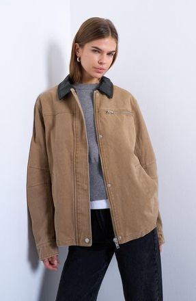Topshop Zip Through Barn Jacket in Tan at Nordstrom, Size X-Small