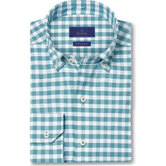 David Donahue Performance Plaid Sport Shirt in Petrol at Nordstrom Rack, Size Xx-Large