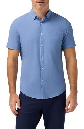 Mizzen+Main Leeward Trim Fit Short Sleeve Performance Button-Up Shirt in Cloud Blue Tonal Circle Print at Nordstrom, Size Xx-Large