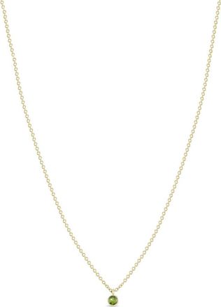 Zo&euml; Chicco 14K Gold Bezel Birthstone Necklace in Yellow Gold/Peridot at Nordstrom, Size 16 In