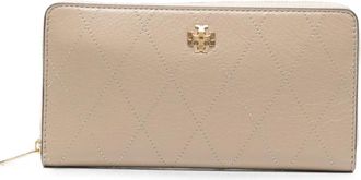 Tory Burch Charlie Quilted Zip Continental Portemonnee - Dames - Portefeuilles - Beige - ONE Size - Leer - Accessoires