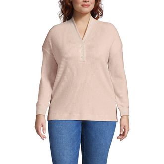 Lands End Long Sleeve Waffle Shawl Collar Henley in Blossom Heather at Nordstrom, Size 2 X