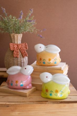 Kalalou Set Of Three Hand Painted Glass Bunnies