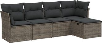 vidaXL Juego De Sof&aacute;s Jard&iacute;n Con Cojines 5 Pzas Rat&aacute;n Sint&eacute;tico Gris Vidaxl