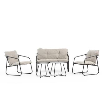 Siediti Fuori e Dentro Set lounge con sof&aacute;, 2 sillones y 2 mesas beige