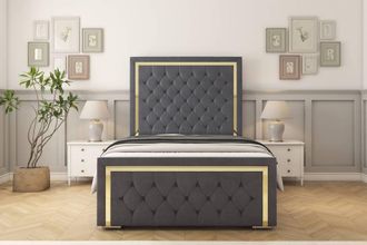 Sloomy Sofia Gold Plush Frame-Mattress - 50 Upholstered Headboard in Dark Grey | Size: Single