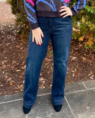 Judy Blue High Waist Trouser Wide Leg Jeans In Medium Wash