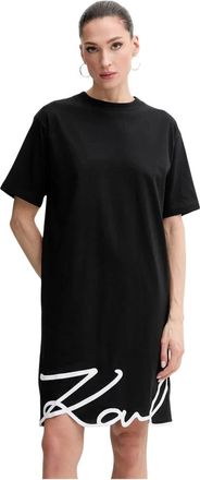 Karl Lagerfeld Signature Hem Jurk - Dames - Korte kleedjes - Zwart - XS - Katoen - Kleedjes