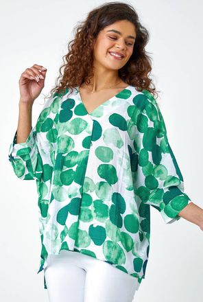 Roman Spot Print Relaxed V-Neck Woven Top