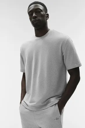 Alo | Double Take Short Sleeve Top in Athletic Heather Grey, Size: Medium