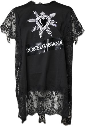 Dolce & Gabbana T-shirt jurk met kantafwerking Sacred Heart graphic