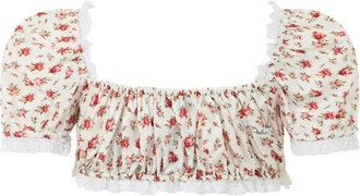 Dolce & Gabbana Womens Cropped Floral Top Cream Cotton Tops