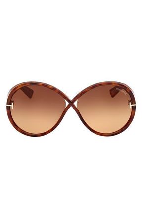 Tom Ford Edie 64mm Oversize Round Sunglasses in Shiny Havana /Brown Orange at Nordstrom