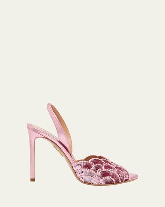 Aquazzura 105mm Ce Soir Sequined Leather Slingback Sandals