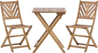 Beliani Beliani - Conjunto De Balc&oacute;n 3 Piezas De Madera De Acacia Clara Maciza 2 Sillas Y Mesa Dise&ntilde;o De Listones Terni