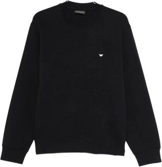 Emporio Armani Double Jersey Sweatshirt met Micro Adelaar Borduurwerk - Heren - Sweatshirts - Zwart - XL - Katoen - Hoodies & sweatvesten
