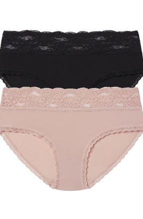 Skarlett Blue Goddess Lace Trim Hipster 2-Pack in Black/romance at Nordstrom, Size Medium