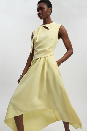 Karen Millen Womens Petite Polished Tailored Drape Neck Full Skirt Dress - Yellow - Size 12 UK