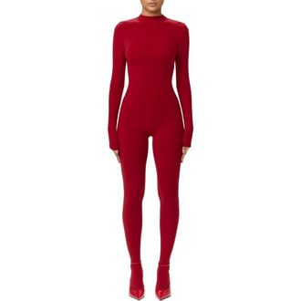 Naked Wardrobe Long Sleeve Closed Toe Jumpsuit in Ruby Red at Nordstrom, Size Medium