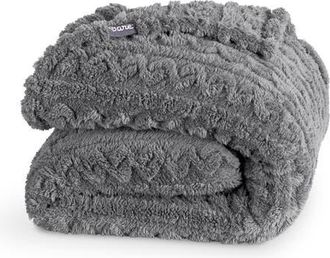 Bare Home Cable Faux Shearling Throw Blanket in Grey at Nordstrom