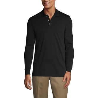 Lands End School Uniform Long Sleeve Interlock Polo Shirt in Black at Nordstrom, Size Medium