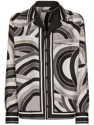 Dolce & Gabbana geometric-print silk shirt - men - Silk - 39 - Grey