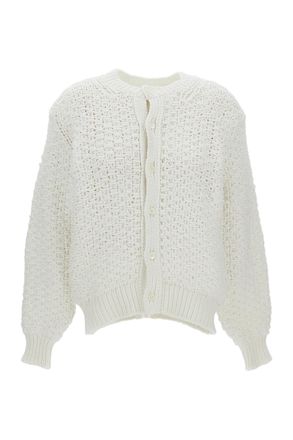 Comme Des Gar&ccedil;ons White Cable-Knit Crew Neck Cropped Cardigan