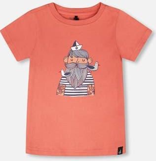 Deux par Deux Organic Cotton Sailor Graphic Short Sleeve T-Shirt in Brick at Nordstrom, Size 12M