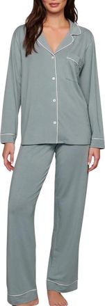 Eberjey Gisele Long Pajama Set In Lead/ Ivory