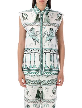 Fabiana Filippi Silk Twill Painted Print Sleeveless Shirt