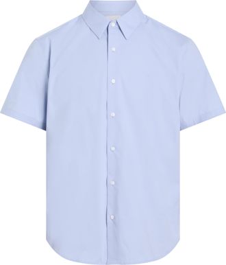 Calvin Klein Kurzarmhemd CALVIN KLEIN SS SOLID STRETCH CLASSIC SHIRT, Herren, Gr. L, N-Gr, blau (zen blau), Web, Obermaterial: 96% Baumwolle, 4% Elasthan, unifarbe