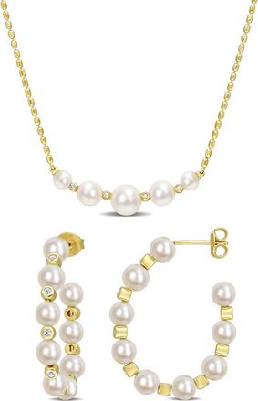 Delmar Freshwater Pearl & White Topaz Necklace & Hoop Earrings Set at Nordstrom Rack