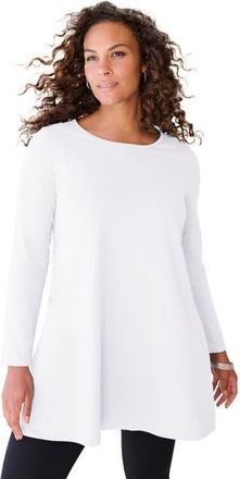 Roaman's Ultimate Long Sleeve Crewneck Swing Tunic in White at Nordstrom, Size 12