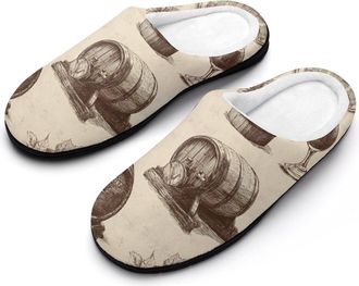 Generic Vintage Wine Glass Grape Barrel Mens Slippers House Slipper Anti-skid Sole Indoor Shoes Outdoor Comfort Cotton