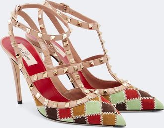 Valentino Garavani Rockstud patchwork suede and leather pumps