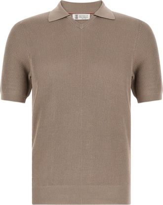 Brunello Cucinelli Brown Knitted Shirt Collar Polo