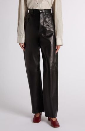 Bottega Veneta Straight Leg Leather Trousers in 1010 Double Black at Nordstrom, Size 4 Us
