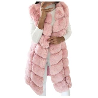 Generic Long Faux Fur Gilets For Women Uk Winter Warm Sleeveless Fake Fur Coat Shaggy Elegant Fluffy Body Warmers Waistcoat Casual Outwear Longline Open Front