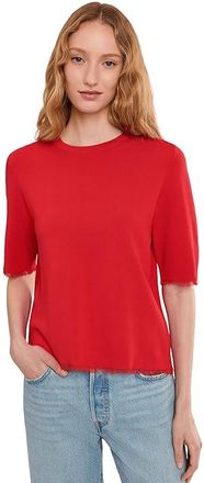Elliott Lauren In The Fray - Short Sleeve Crew Neck Sweater With Fringe Detail Womens Clothing Tomato : MD, Nylon/Viscose
