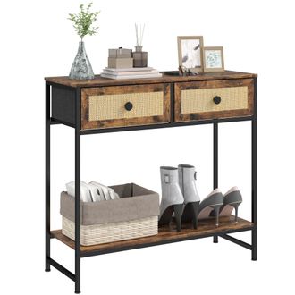OEM Mesa Consola Con Estante Abierto Y 2 Cajones Frontales De Rat&aacute;n Consola Para Recibidor 80x30x75 Cm Marr&oacute;n R&uacute;stico