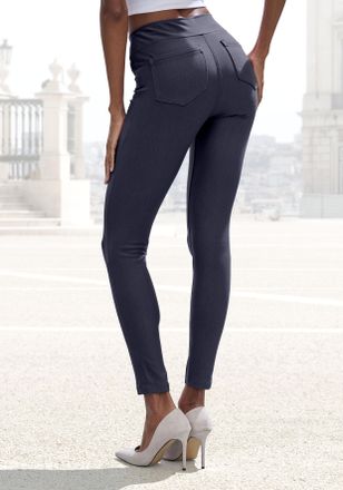 H.I.S Leggings H.I.S, Damen, Gr. 32/34, N-Gr, blau (marine), Obermaterial: 70% Baumwolle, 25% Polyester, 5% Elasthan, unifarben, Basic, Hosen Leggings, im S