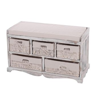 Hhg Nunca Usado] C&oacute;moda Y Banco Con 5 Cajones, 45x77x36cm, Aspecto Shabby, Vintage, Blanco