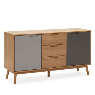 HOMN Aparador 3 cajones y 2 puertas, madera maciza, 140 cm largo