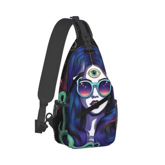 Generic Casual Crossbody Sling Bag Greek Goddess Snake Qu-Een Medusa Mushroom Art Sling Backpack Anti Theft Shoulder Bags for Men Travel Running