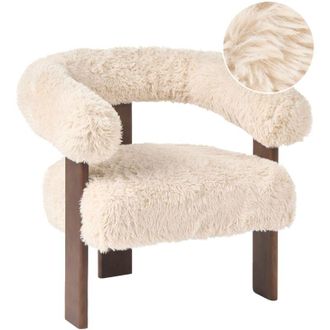 Beliani Armchair Off-White and Dark Brown Faux Fur Upholstery Retro Design Wooden Legs Living Room ILBRO