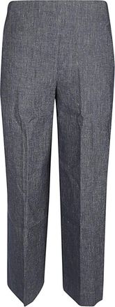 Via Masini 80 Dark Grey Straight Leg Linen Blend Trousers
