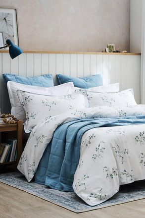 Christy Forget Me Not Wildflower Design Cotton Sateen Duvet Cover Set in Blue | Size: Super King