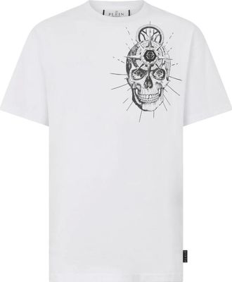 Philipp Plein Tops, Heren, Wit, M, Katoen, Ronde Hals T-Shirt Skull Tattoo