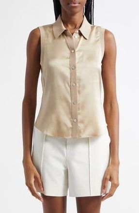 Cinq &agrave; Sept Giselle Silk Sleeveless Shirt in Khaki at Nordstrom Rack, Size X-Large